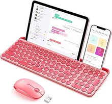 Load image into Gallery viewer, seenda Bluetooth Keyboard and Mouse for iPad, Multi-Device Bluetooth + 2.4G Wireless Round Key Cute Keyboard Mouse with Tablet Holder for MacBook/Windows Computer, iOS/Andriod Tablet Phone Coral Pink
