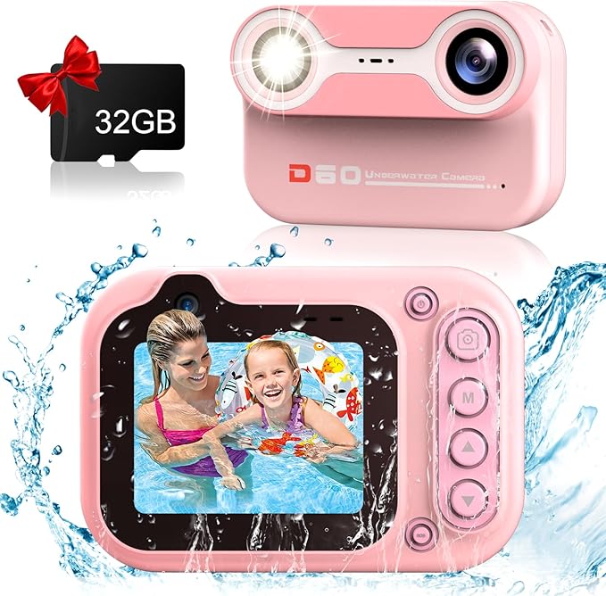 Omzer Small Digital Camera Waterproof Kids: 10Ft Underwater Digital Cameras - 1080p FHD Digital Point and Shoot Camera for Pool Room Outdoor Travel Pink