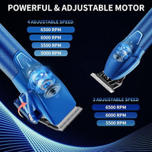 Load image into Gallery viewer, Professional Hair Clippers for Men Electric Beard Trimmer Cordless Barber Clippers for Hair Cutting with T-Blade Edgers Rechargeable Hair Clipper and Trimmer Kit with LED Mens Christmas Gifts (Blue)
