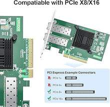 Load image into Gallery viewer, 10Gtek 10Gb PCI-E NIC Network Card, Dual SFP+ Port, with Intel 82599ES Controller, PCI Express Ethernet LAN Adapter Support Windows Server/Linux/VMware, Compare to Intel X520-DA2(Intel E10G42BTDA)
