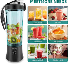 Load image into Gallery viewer, Portable Blender, 20oz Blender Portable, Portable Smoothie Blender with 6 Blades, Reusable Personal Blender, Big Power USB Rechargeable, Portable Blender for Shakes and Smoothies (Black)
