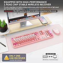 Load image into Gallery viewer, FOPETT Wireless Keyboard and Mouse Combo - 2.4G Full-Sized Cute Colorful Retro Keyboard with Round Keycaps 104 Keys Typewriter Keyboard for Laptop/Windows/PC-Pink Colorful
