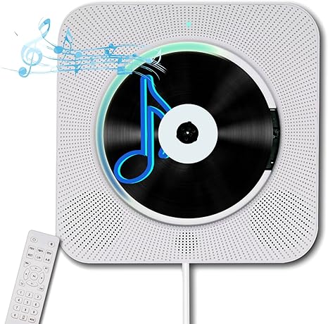 Portable Wall Mounted CD Player with Bluetooth, Homlab Mountable CD Music Player Built-in HiFi Speakers, Home Audio Boombox with Remote Control, FM Radio, LCD Display, Headphone Jack AUX USB TF Input