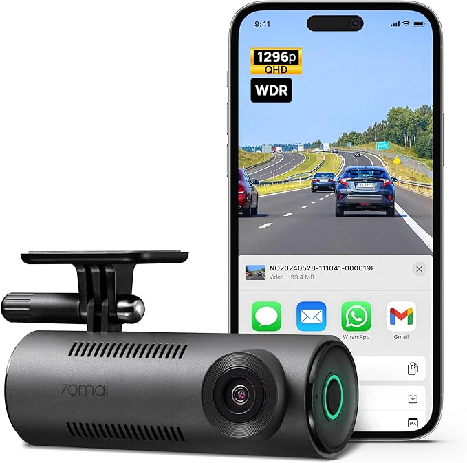 70mai Dash Cam M310, 1296P QHD, Built in WiFi Smart Dash Camera for Cars, 130° Wide-Angle FOV, WDR, Night Vision, iOS/Android Mobile App, Loop Recording, Parking Monitor, Time-Lapse