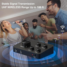 Load image into Gallery viewer, Rybozen Wireless Microphone Karaoke Mixer System, Dual Handheld Wireless Microphone for Karaoke, Smart TV, PC, Speaker, Amplifier, Church, Wedding - Support HDMI, AUX In/Out
