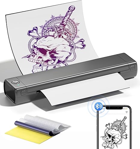 Phomemo M08F Tattoo Stencil Printer, Wireless Tattoo Printer Machine, Thermal Printer Tattoo, Compatible with Smartphone, Pad and PC, with 10pcs Transfer Paper (Grey)
