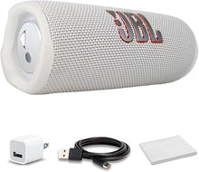 Load image into Gallery viewer, JBL Flip 6 Portable Bluetooth Speaker, deep bass, IPX7 Waterproof, for Home, Outdoor and Travel (White) (JBLFLIP6WHTAM) + USB Adapter + Microfiber Cloth
