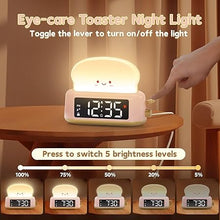 Load image into Gallery viewer, Alarm Clock for Kids, Digital Alarm Clock for Bedrooms, Cute Toast Alarm Clock with Night Light, Timer, Snooze, Adjustable Brightness, Toddler Clock Bedside, Ideal Gifts for Kids Teens Girls
