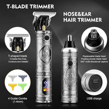 Load image into Gallery viewer, Professional Hair Clippers for Men,Hair Clippers+T-Blade Trimmer+Electric Shaver+Nose Hair Trimmer Set,4 in 1 Cordless Barber Hair Cutting Kit LCD Display Gifts (Gray)
