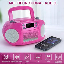 Load image into Gallery viewer, hPlay GC09 Kids Boombox, Top Loading CD Player, Bluetooth connectivity for Smartphones, Effortless AUX, USB, Radio and MP3 connectivity, Sing Along Function (Microphone not Included), Pink
