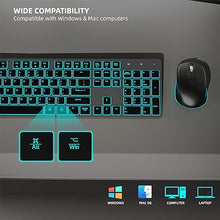 Load image into Gallery viewer, Wireless Keyboard and Mouse RGB Backlit Combo, Slim &amp; Quiet, Rechargeable, Light Up, Jiggler Mouse, Tilt Angle, 2.4GHz Silent Keyboard Mouse for Mac Windows PC Computer, Laptop, Desktop (Space Gray)
