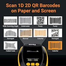 Load image into Gallery viewer, Tera Barcode Scanner Wireless with Screen: Pro Version 1D 2D QR with Setting Keypad Charging Cradle Works with Bluetooth 2.4G Wireless USB Wired Handheld Bar Code Reader HW0009 Yellow
