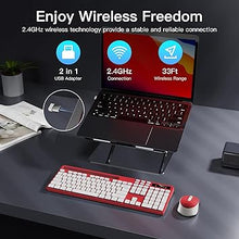 Load image into Gallery viewer, Wireless Keyboard and Mouse Combo, Soueto 2.4G Full-Sized Computer Keyboard with Phone Tablet Holder, 22 Multimedia Shortcuts, Numeric Keypad, 6 Button Silent Mouse for Windows, Mac (Red)
