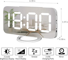 Load image into Gallery viewer, Miowachi Digital Alarm Clock,Large Mirrored LED Clock,Snooze,Dim Night Light 2 USB Charger Ports Desk Alarm Clocks for Bedroom Decor (White)
