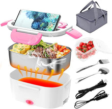 Load image into Gallery viewer, Electric Lunch Box, Food Warmer Heater 12V 24V 110V, 80W Faster Heated Lunch Box for Car/Truck/Home Portable Heating Boxes with 1.5L 304 SS Container Fork &amp; Spoon, White+Pink
