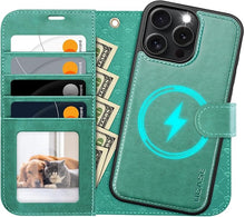 Load image into Gallery viewer, OCASE for iPhone 16 Pro Max Case Detachable Wallet Case with Card Holder, 2 in 1 Pu Leather Flip Folio with RFID Blocking Stand Wrist Strap Shockproof Phone Cover 6.9 Inch 2024, Green
