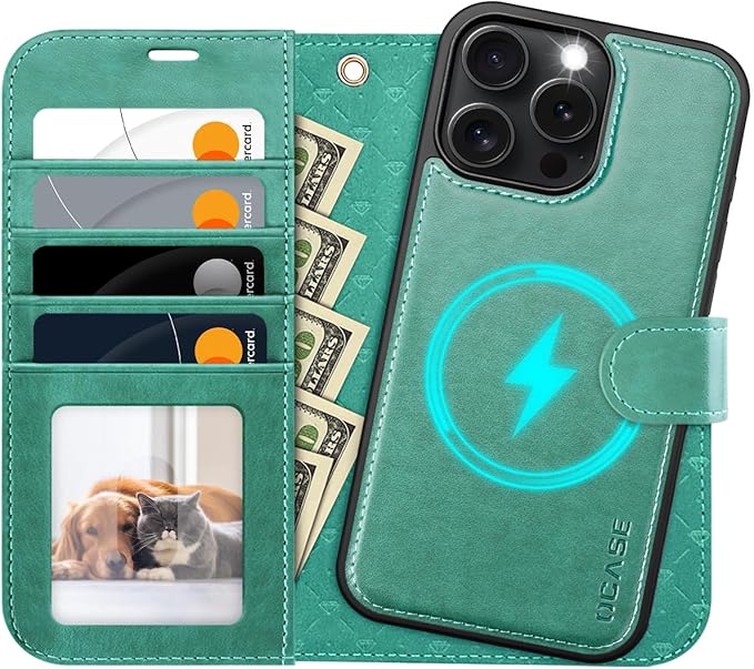 OCASE for iPhone 16 Pro Max Case Detachable Wallet Case with Card Holder, 2 in 1 Pu Leather Flip Folio with RFID Blocking Stand Wrist Strap Shockproof Phone Cover 6.9 Inch 2024, Green