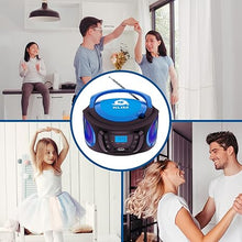 Load image into Gallery viewer, KLIM Boombox Portable Audio System. FM Radio, CD Player, Bluetooth, MP3, USB, AUX + Includes Rechargeable Batteries + Wired &amp; Wireless Modes + Compact and Sturdy + New 2022 - Blue (Renewed)
