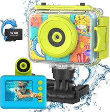 Load image into Gallery viewer, Kids Digital Camera,Kids Underwater Camera,20MP 1080P Waterproof Kids Selfie Camera with 32G SD Card,Children Action Sports Camera for Outdoor Helmet,3-12 Years Old Girl Boy Birthday Gifts Camera Toys
