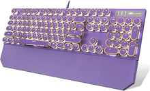 Load image into Gallery viewer, Camiysn Typewriter Style Mechanical Gaming Keyboard, Purple Retro Punk Gaming Keyboard with White Backlit, 104 Keys Blue Switch Wired Cute Keyboard, Round Keycaps for Windows/Mac/PC
