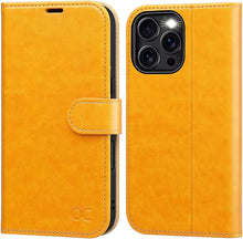 Load image into Gallery viewer, OCASE Compatible with iPhone 16 Pro Wallet Case, PU Leather Flip Folio Case with Card Holders RFID Blocking Kickstand [Shockproof TPU Inner Shell] Phone Cover 6.3 Inch 2024, Tangerine Yellow
