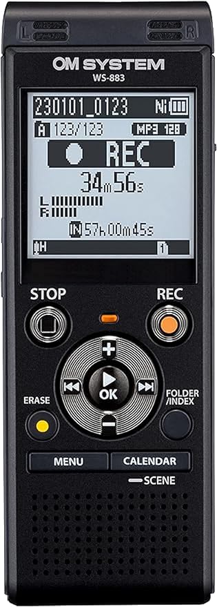 OM SYSTEM OLYMPUS WS-883 Digital Voice Recorder, Linear PCM/MP3 Recording Formats, USB Direct, 8gb Playback Speed and Volume Adjust, File Index, Erase Selected Files