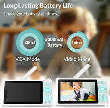 Load image into Gallery viewer, Video Baby Monitor, 2000ft Long Range, Enhanced Signal Stability, No WiFi, 5&quot; HD Screen, 5000mAh, 1080p Camera, Super Clear Night Vision, Pan-Tilt-Zoom, 2-Way Audio, AI Cry &amp; Motion Alarm
