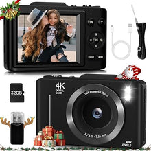 Load image into Gallery viewer, Digital Camera, FHD 4K Kids Camera 48MP Point and Shoot Digital Cameras with 32GB Card, 16X Zoom, 2.8 Inch IPS Screen, Portable Autofocus Small Camera for Teens Boys Girls Beginners Gifts (Black)
