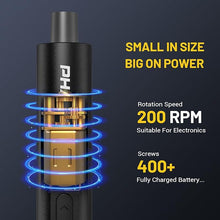 Load image into Gallery viewer, PHALANX Mini 3.7V Electric Screwdriver - Precision Screwdriver Set with 60-in-1 Magnetic Bits, Magnetic Rotatable Rack, 5/32''Hex, Electric Screwdriver Cordless for Phone, Camera, Laptop, Watch Black
