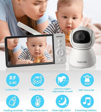 Load image into Gallery viewer, nannio New Comfy HD Baby Monitor with Camera &amp; Audio, 5&#39;&#39; HD Display, 5000mAh Battery, 1000ft Long Range, Fully Remote, Clear Night Vision, 2-Way Audio, Temp Sensor, No WiFi, Ideal Gifts for Baby
