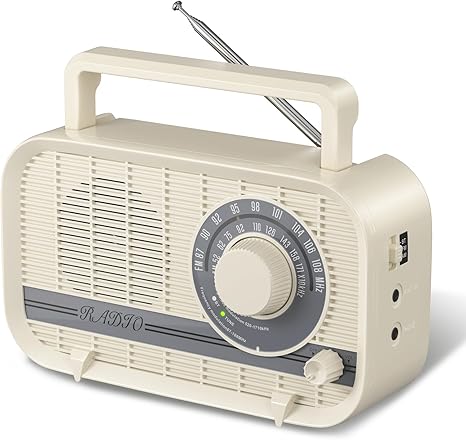 AM FM Radio Plug in Wall or Battery Operated Radio with Best Reception,Portable Radio with Bluetooth,Transistor Radio with Headphone Jack,Large Dial Easy to Use for Seniors Elderly Cream