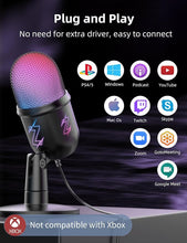 Load image into Gallery viewer, USB Microphone, Condenser Podcast Mic, Plug &amp; Play, Mute Button for Streaming, Recording, Online Chat, Noise Reduction, Monitor, Volume Gain, RGB Computer Mic for Mac PS4/5, PC Gamer
