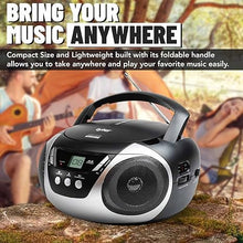 Load image into Gallery viewer, Tyler Portable Boombox CD Player AM/FM Radio Combo, Dynamic Boom Box CD Players for Home/Outdoor Portable Stereo with Speakers, Long Antenna for Best Reception Aux Input/3.5mm Headphone Jack, Silver
