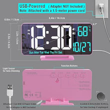 Load image into Gallery viewer, Pink Digital Clock for Bedroom 6.7in Dual Alarm Clock with Dimming, 12/24h, Seconds, Date, Day of Week, Temp, Desk Clock, LED Clock for Table Decor, Digital Calendar Table Clocks for Bedrooms KOSUMOSU
