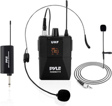 Load image into Gallery viewer, Pyle UHF Wireless Microphone System Kit - Portable Professional Cordless Microphone Set with Headset, Lavalier, Beltpack Transmitter, Receiver - Karaoke &amp; Conference
