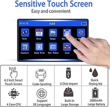 Load image into Gallery viewer, Handheld Inkjet Printer with 42ml Black Quick-Drying Ink Cartridge, Portable Handheld Printer Gun Printing Height 0.08-0.5 Inch for Text QRCode Barcode Batch Number Label Logo Image for Any Surface
