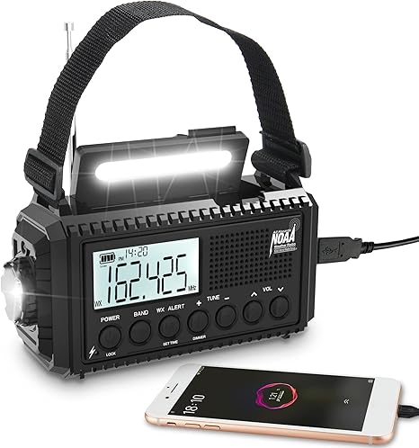 Auto NOAA Digital 5000 Weather Radio with Backlit LCD Screen, 5 Way Powered Solar Hand Crank Portable AM/FM/Shortwave Emergency Radio/Phone Charger,Read Lamp/Camping Flashlight,Earbud Jack,Clock,SOS