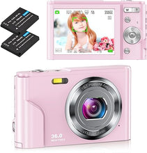 Load image into Gallery viewer, Digital Camera 1080P 36MP Kids Camera Compact Point and Shoot Digital Camera, 16X Digital Zoom 2 Batteries, Rechargeable Vlogging Portable Small Camera for Teens Students
