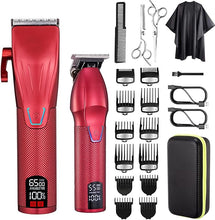 Load image into Gallery viewer, Professional Hair Clippers for Men Electric Beard Trimmer Cordless Barber Clippers for Hair Cutting with T-Blade Edgers Rechargeable Hair Clipper and Trimmer Kit with LED Mens Christmas Gifts (Red)
