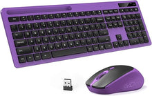 Load image into Gallery viewer, 2.4GHz Silent USB Wireless Keyboard and Mouse Combo - Full-Size Keyboard with Phone Holder and Mouse for Computer, Desktop and Laptop (Purple)
