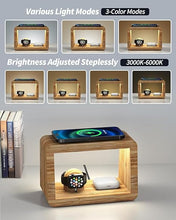 Load image into Gallery viewer, Bamboo Wireless Charging Station: 3-in-1 Wireless Charger with Night Lights - Fast Charging Stand Compatible with iPhone 16/15/14/13/12 Pro Max/X/Xs Max/8, AirPods Pro, iWatch Series 8/7/6/5/SE/4/3/2

