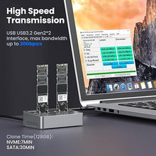 Load image into Gallery viewer, M.2 NVME/SATA Duplicator, Coolpie CR121 Dual-Bay Offline Clone M.2 NVME/SATA Docking Station,USB3.2 Gen2*2 20Gbps M.2 Cloner for SSD Size 2230/2242/2260/2280/22110
