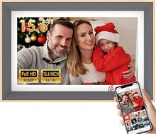 Load image into Gallery viewer, FRAMEO Digital Picture Frame- 15.6inch Digital Photo Frame with 1920 * 1080 IPS Touch Screen FHD Disply,Built-in 32GB Storage,Wall-Mounted,Digital Frame Share Photos and Videos via Free App
