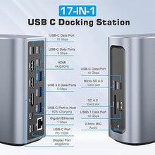 Load image into Gallery viewer, USB C Docking Station-100W Charger, 17 in 1 USB C Laptop Docking Station Triple Monitor Support for Windows(DP1.4) &amp; MacBook, 2 * 4K HDMI, 1 * 4K DP, 4*USB A, 4*USB C, Ethernet, Audio, SD4.0
