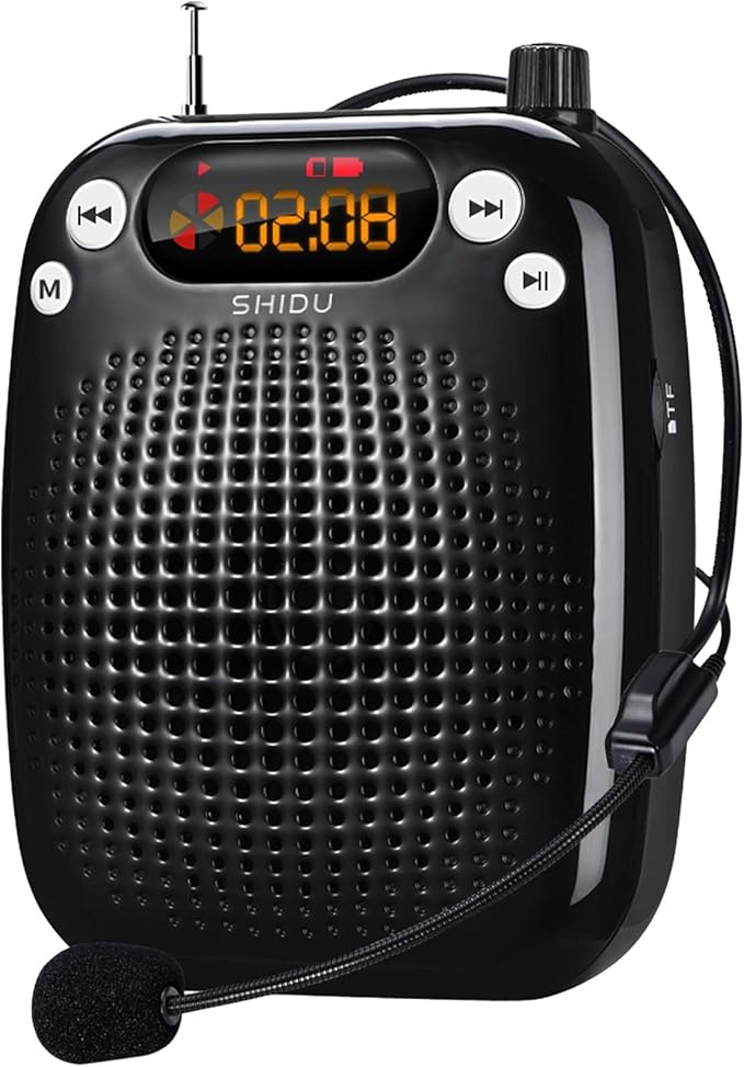 SHIDU Voice Amplifier Teachers with Microphone Headset, Portable PA System Speaker 10W 1800mAh (Black-wired, S18)