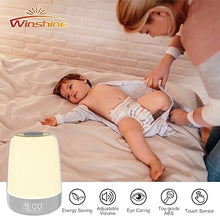 Load image into Gallery viewer, winshine Touch Wake Up Night Light with Sunrise Simulation Alarm Clock, 3 Ways Dimmable Warm White Bedside Lamp for Kid Bedrooms RGB Ambient Table Nightstand Light,Sleep Aid Snooze Timer Mode
