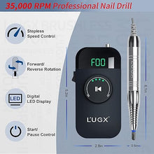 Load image into Gallery viewer, L'UGX Nail Drill 35000RPM Professional Brushless Electric Nail Drill Machine, Rechargeable Cordless Nail Efile for Acrylic Gel Nails, 8Pcs Nail Drill Bits, Low Noise Low Vibration
