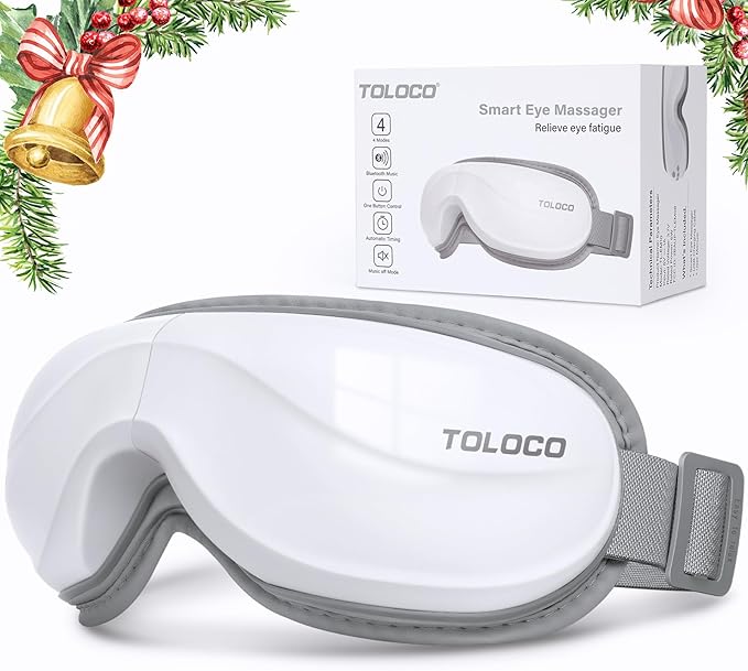 TOLOCO Eye Massager with Heat, Heated Eye Mask with Bluetooth Music for Migraines, Face Massager for Relax and Improve Sleep, Reduce Eye Strain, Relaxation Gifts for Women/Men, Birthday, Wedding Gifts