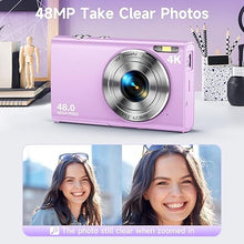 Load image into Gallery viewer, Digital Camera, Autofocus 48MP UHD 4K Vlogging Camera 16X Digital Zoom, Portable Compact Point and Shoot Digital Camera for Teens Adult Beginner with 32GB Card, 2 Batteries, Lanyard(Purple)
