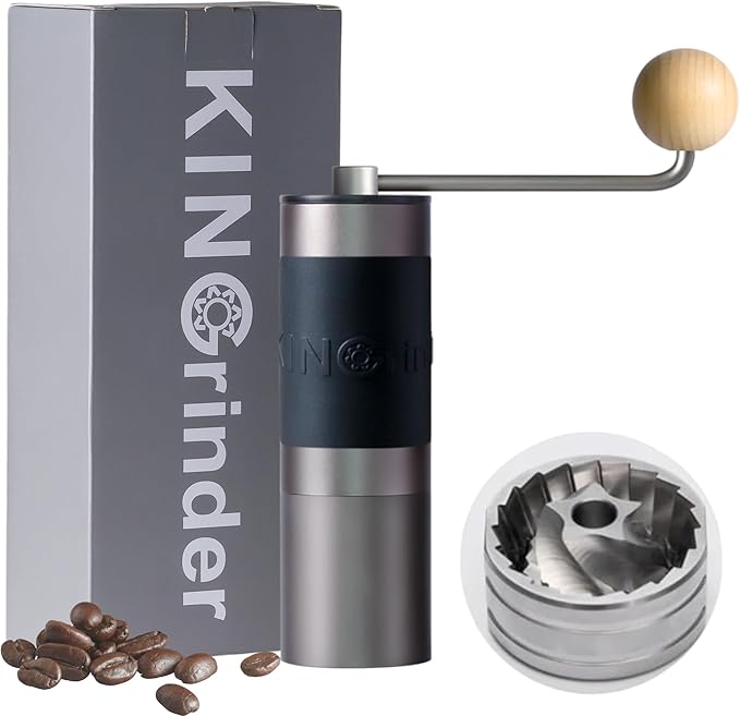 ?Famous KOL Recommended?KINGrinder K0 Iron Grey Manual Hand Coffee Grinder with Straight handle for French Press, Drip with Assembly Consistency Stainless Steel Conical Burr Mill, 25g Capacity